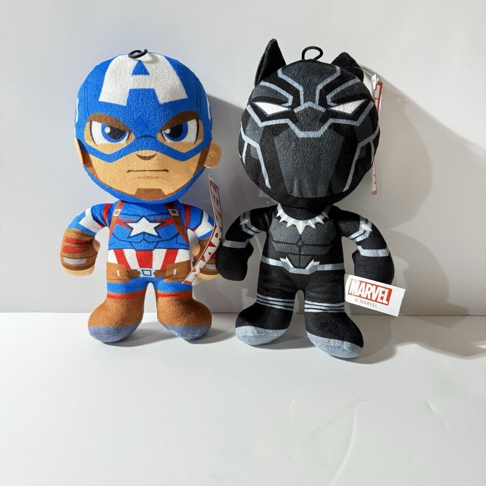 Marvel Avengers Plush Toys – Set of 2 – 9” New – Captain America & Black Panther